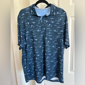 Walter Hagen Men's Navy Blue Polo with Light Blue Print